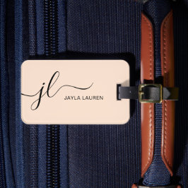 Elegant Chic Beige Monogram Personlig Bagagebricka