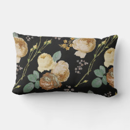 Elegant Chic Beige Ro Blommigt på Black Lumbarkudde