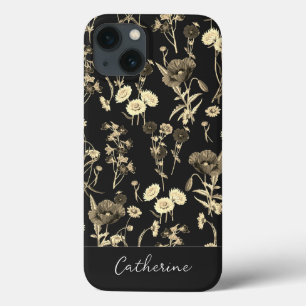 Elegant Chic Beige Wildblommor Namn på Black