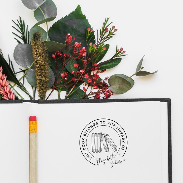 Elegant Chic Bibliotek Snyggt Anpassat namn Bokar Självfärgande Stämpel (Skapare uppladdad)