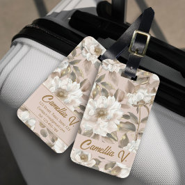 Elegant Chic Big Camellia Flower Rosa Guld Anpassn Bagagebricka