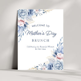 Elegant Chic Blå Morsdagsbrunch Välkommen Poster