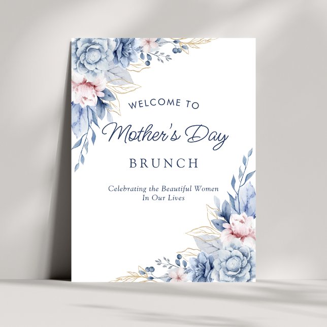Elegant Chic Blå Morsdagsbrunch Välkommen Poster (Skapare uppladdad)