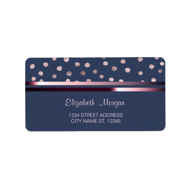 Elegant Chic Blå, Ränder, Konfetti Bröllopslabel Adressetikett (Framsidan)