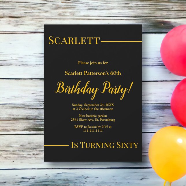 Elegant Chic Black and Guld Luxury 60:e födelsedag Inbjudningar (Skapare uppladdad)