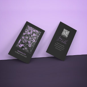Elegant Chic Black and Lila Photo Botanical Visitkort