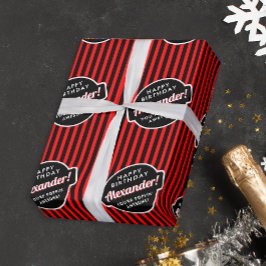 Elegant Chic Black and Red Popcorn Stripe Mönster Presentpapper
