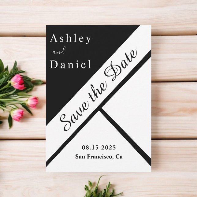 Elegant Chic Black and White Classy Modern Bröllop Spara Datumet (Skapare uppladdad)