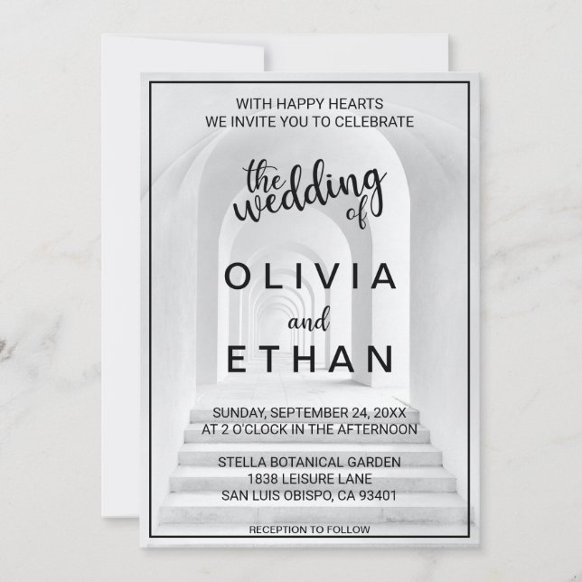 Elegant Chic Black and White Gräns Photo Bröllop Inbjudningar (Framsida)