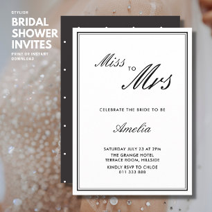 Elegant Chic Black and White Script Möhippa Inbjudningar