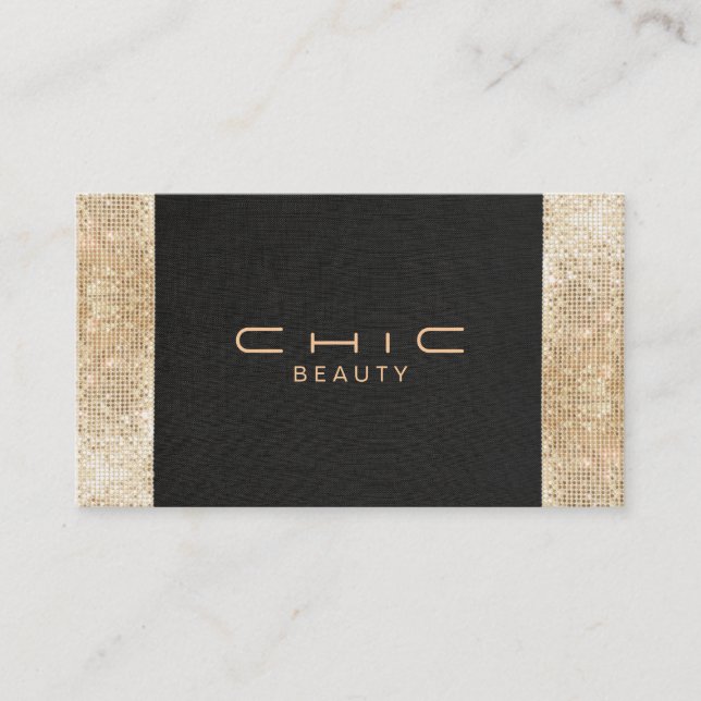 Elegant Chic Black Faux Guld Sequin Beauty Visitkort (Framsida)