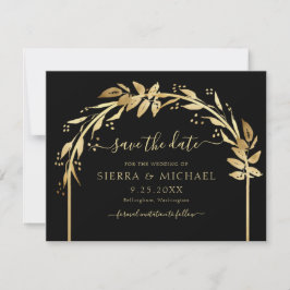 Elegant Chic Black Golden Foliage Arch Bröllop Spara Datumet