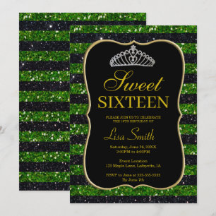 Elegant Chic Black Grönt Glitter Tiara Sweet 16 Inbjudningar