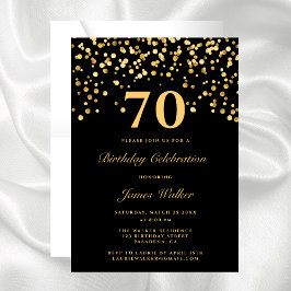Elegant Chic Black Guld 70:e Födelsedagsfesten Inbjudningar