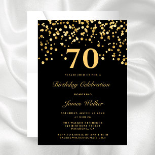 Elegant Chic Black Guld 70:e Födelsedagsfesten Inbjudningar
