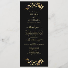 Elegant Chic Black Guld Foliage Bröllop Program
