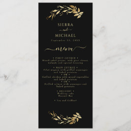 Elegant Chic Black Guld Foliage Bröllopsmottagning Meny