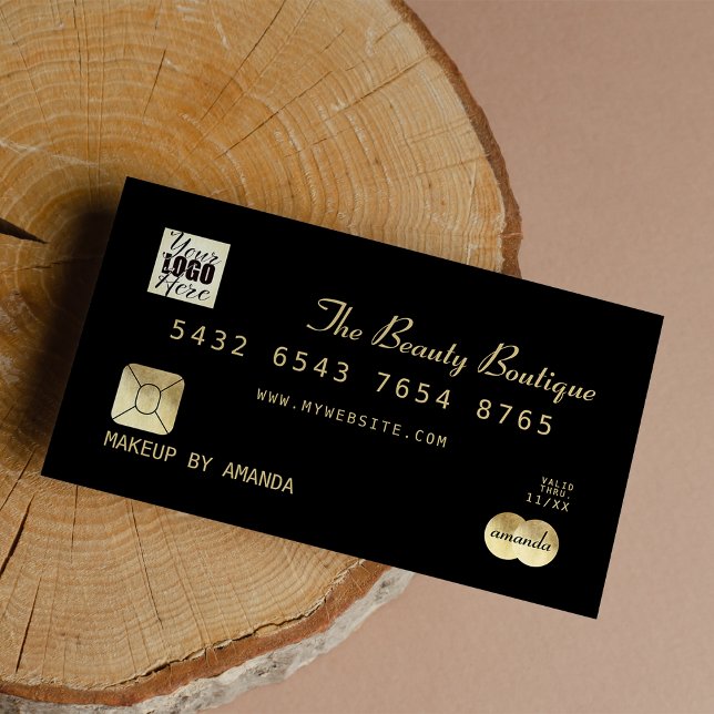 Elegant Chic Black Guld Luxury Kredit Card Logotyp Visitkort (Elegant Chic Black Gold Luxury Credit Card Logo)
