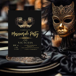 Elegant Chic Black Guld Masquerad Födelsedagsfest Inbjudningar