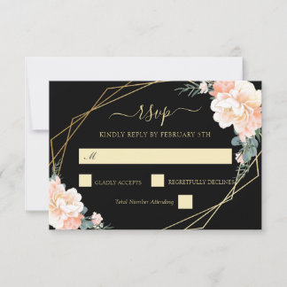 Elegant Chic Black Guld Peach Blommigt Bröllop OSA Kort