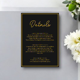 Elegant Chic Black och Guld Modern lyx Bröllop Tilläggskort
