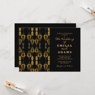 Elegant Chic Black och Guld Ornamental Bröllop Inbjudningar