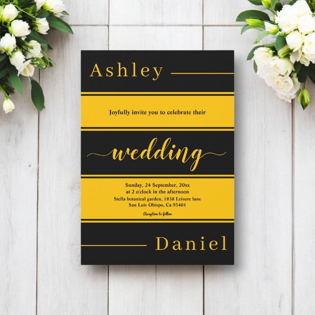 Elegant Chic Black och Guld Rand lyx Bröllop Inbjudningar (Skapare uppladdad)