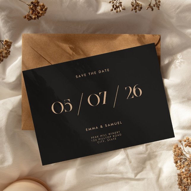 Elegant Chic Black och Tan Bröllop spara datum Datumet (Elegant Chic Black and Tan Wedding Save the Date)