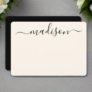 Elegant Chic Black Typography Calligraphy Namn Anteckningskort
