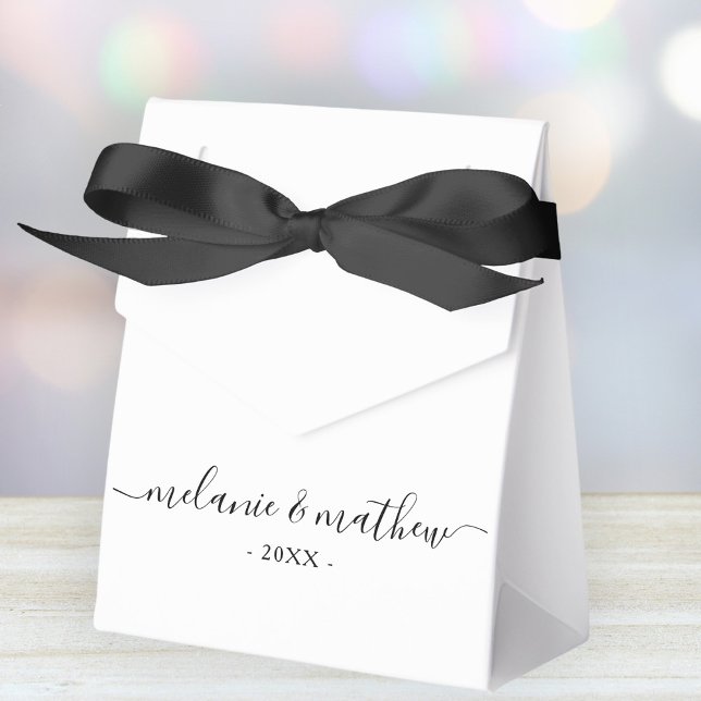 Elegant Chic Black White Wedor Favor Box Presentaskar (Stylishly Personalize with Your Custom Names & Date.)