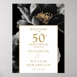 Elegant Chic Blommig 50-årsjubileum Välkomstskylt Poster