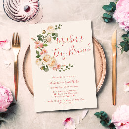 Elegant Chic Blommig Båge Rosor Morsdagsbrunch Inbjudningar