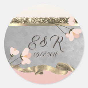 Elegant Chic Blommig Bröllop Runt Klistermärke
