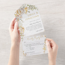 Elegant Chic Blommigt Bröllop alla i en inbjudan