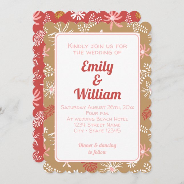 Elegant chic blommigt dammig rosa Bröllopsinbjudan Inbjudningar (Fram/baksida)