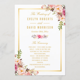 Elegant Chic Blommigt DIY Bröllopsprogram Fläkt Fr Program