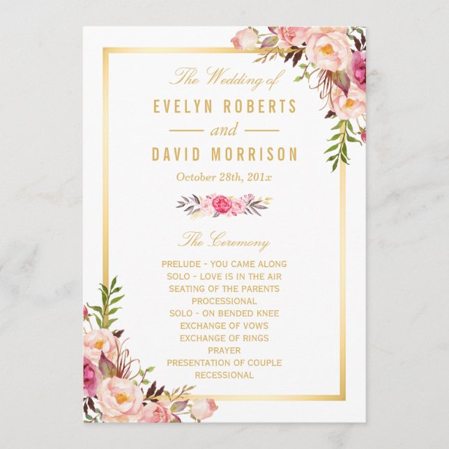 Elegant Chic Blommigt DIY Bröllopsprogram Fläkt Fr Program (Framsida)