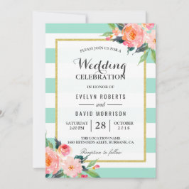 Elegant Chic Blommigt Mint Grönt Bröllop Firande Inbjudningar