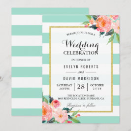 Elegant Chic Blommigt Mint Grönt Bröllop Firande Inbjudningar
