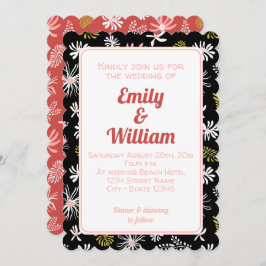 Elegant chic blommigt svart rosa Bröllopsinbjudan  Inbjudningar