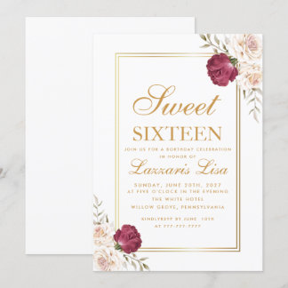 Elegant chic Blommigt Sweet sixteen 16 födelsedag Inbjudningar