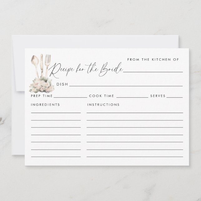 Elegant Chic Blommigt Utensils Recipe för Bride (Framsida)