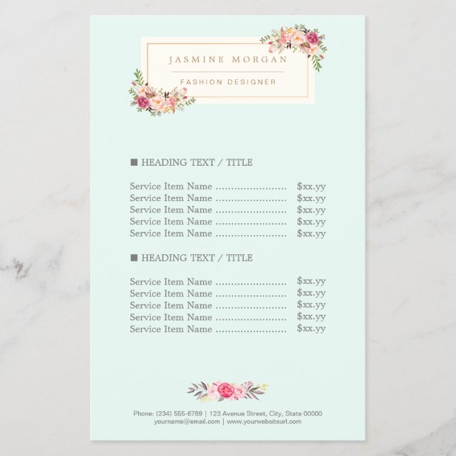 Elegant Chic Blommigten Klistra in vattenfärg Pris Flygblad (Framsidan)