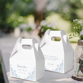 Elegant Chic Blue and White Bröllop Tack Presentaskar