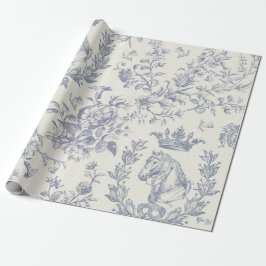 Elegant Chic Blue Beige Equestrian Blommigt Toile Presentpapper