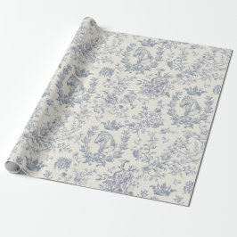 Elegant Chic Blue Beige Equestrian Blommigt Toile Presentpapper