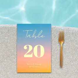 Elegant Chic Blue Orange Modern Endern Bröllop Bordsnummer