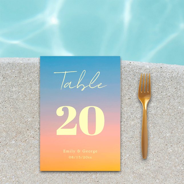 Elegant Chic Blue Orange Modern Endern Bröllop Bordsnummer (Skapare uppladdad)