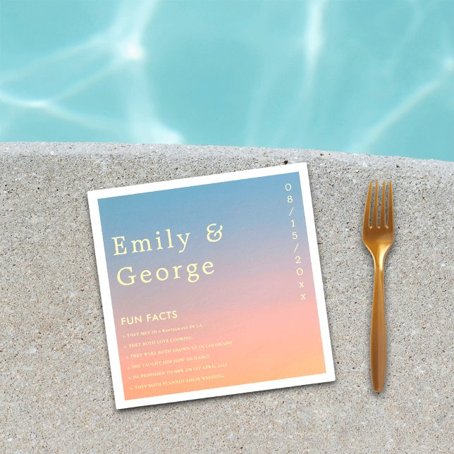 Elegant Chic Blue Orange Modern Roligt Facts Bröll Pappersservett (Skapare uppladdad)