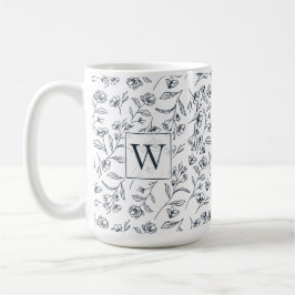 Elegant Chic Blue & White Foliage Monogram Kaffemugg